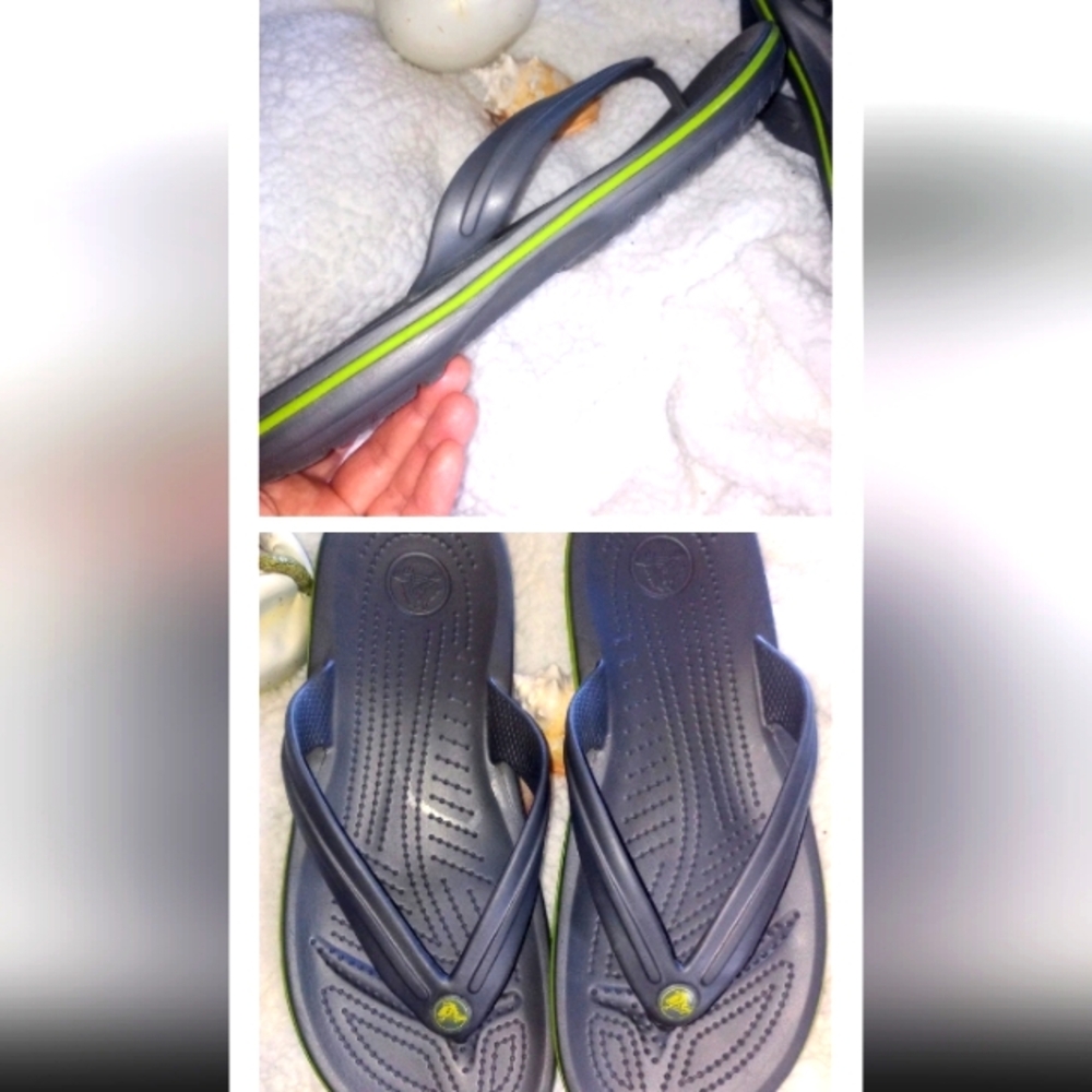 Crocs! Gray and Green; Unisex; Sz 9 Men; Sz 11 Women; Like New